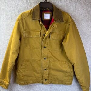 Old Navy Barn Jacket Mens Medium Brown Corduroy Collar Flannel Lined Canvas Work